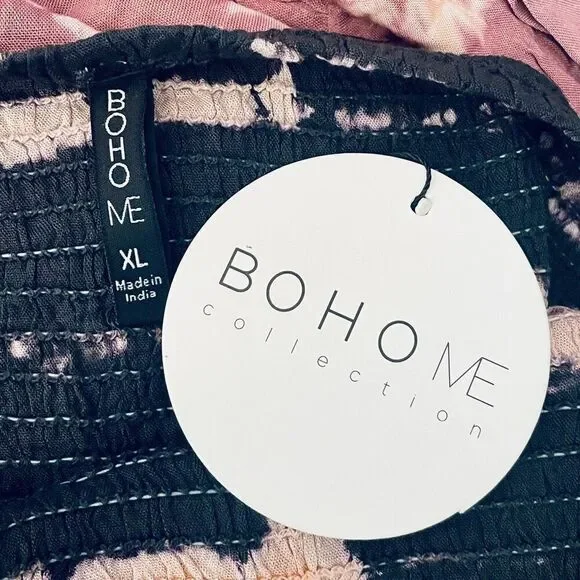 NWT Nordstrom Boho Me XL Ombré Tiered Pink, Black Tie Dye Strapless Maxi Dress - Picture 2 of 12